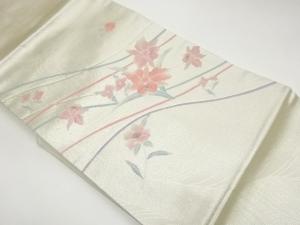 銀駒刺繍銀彩カトレア模様名古屋帯